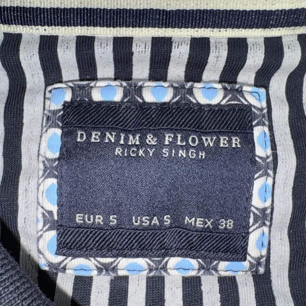 Denim & Flower Polo Shirt Mens S Navy Zip Neck Colorblock